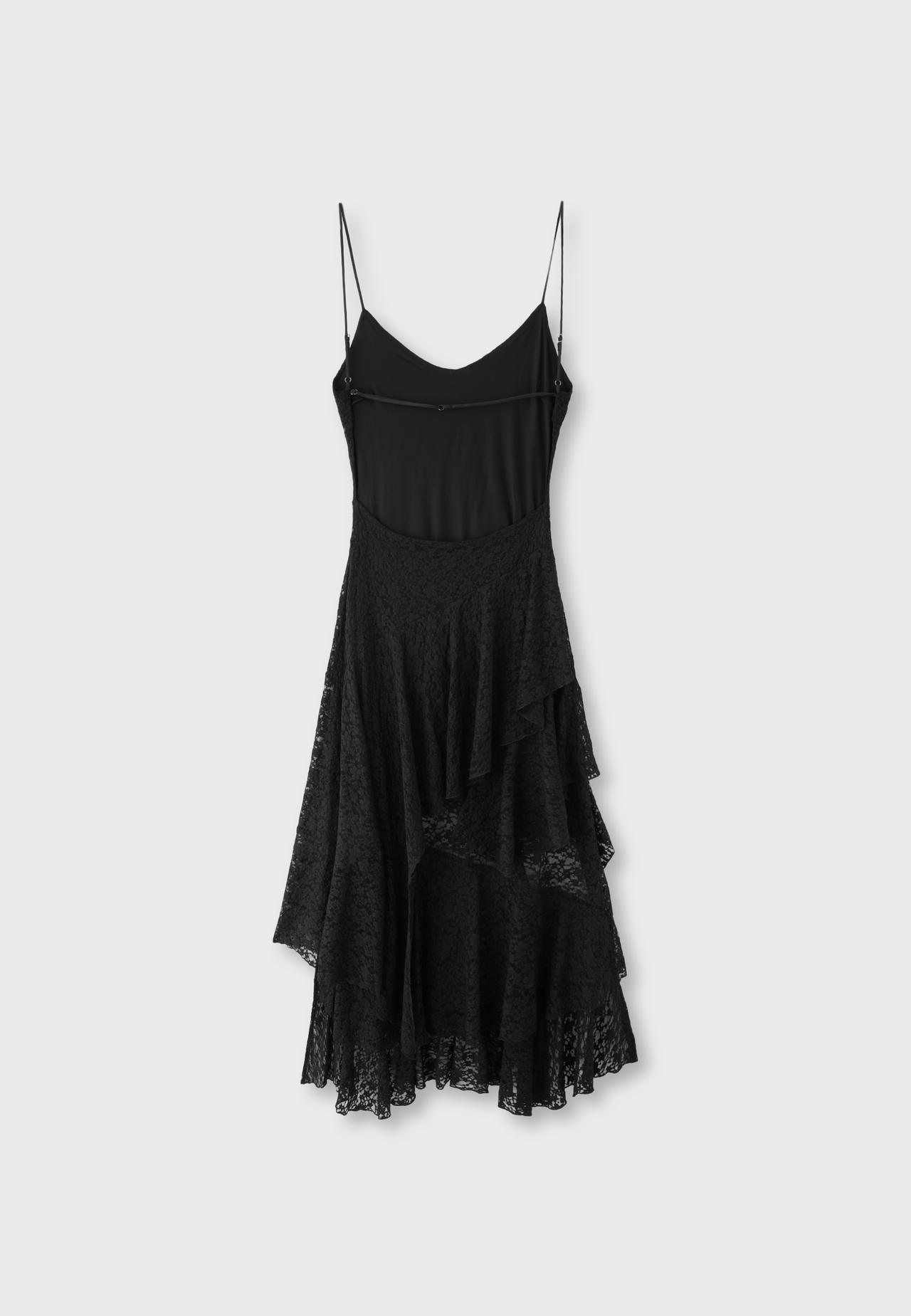 Asymmetric strappy lace dress — Black