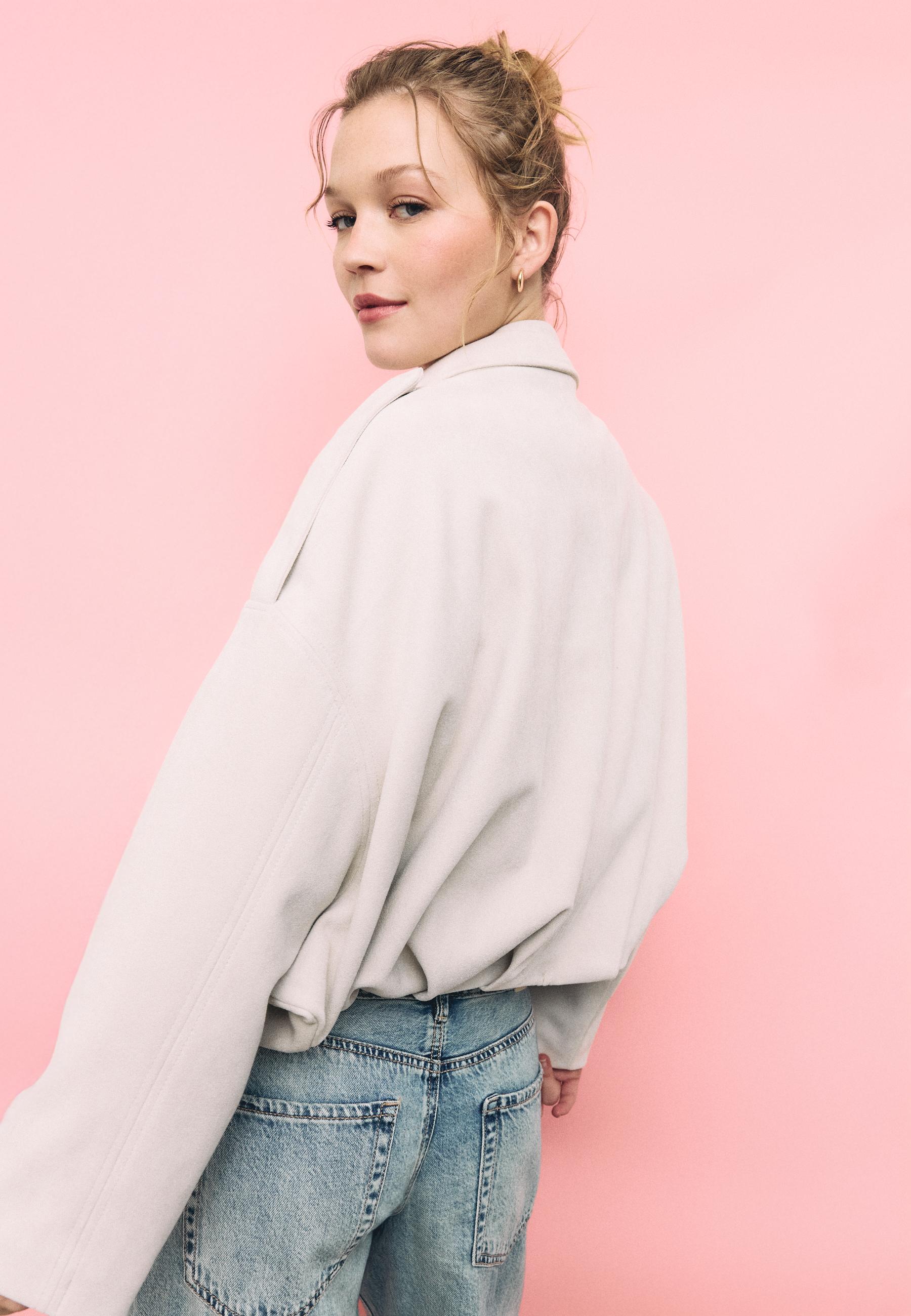 Faux suede bomber jacket — Ecru