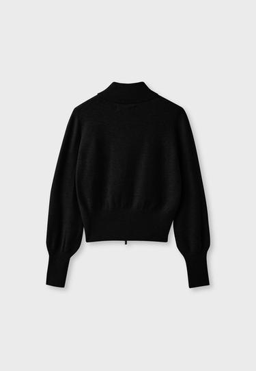Fitted zip-up knit cardigan — Black 8