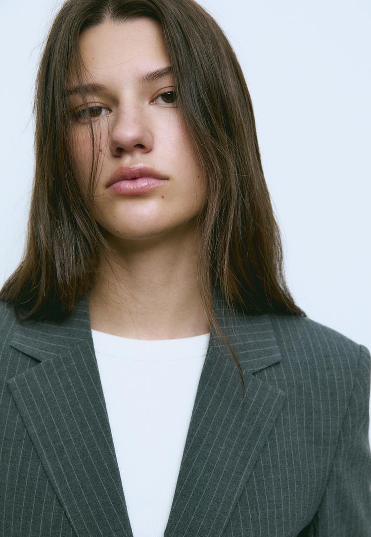 blazer calcas direitas com riscas