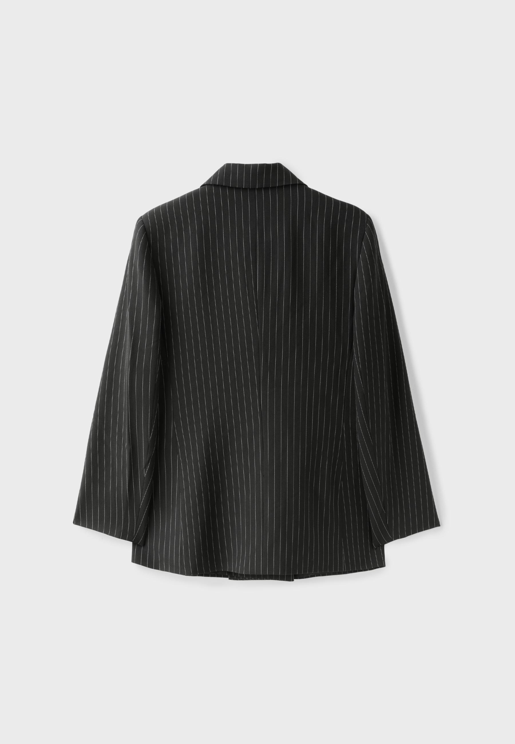 Straight striped button blazer — Black