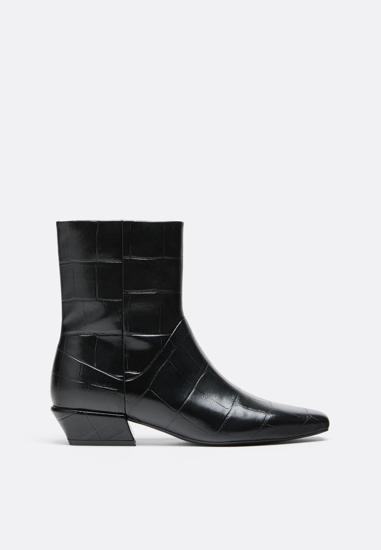 Croc-effect heeled ankle boots — BLACK 
