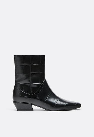 Croc-effect heeled ankle boots — BLACK  2