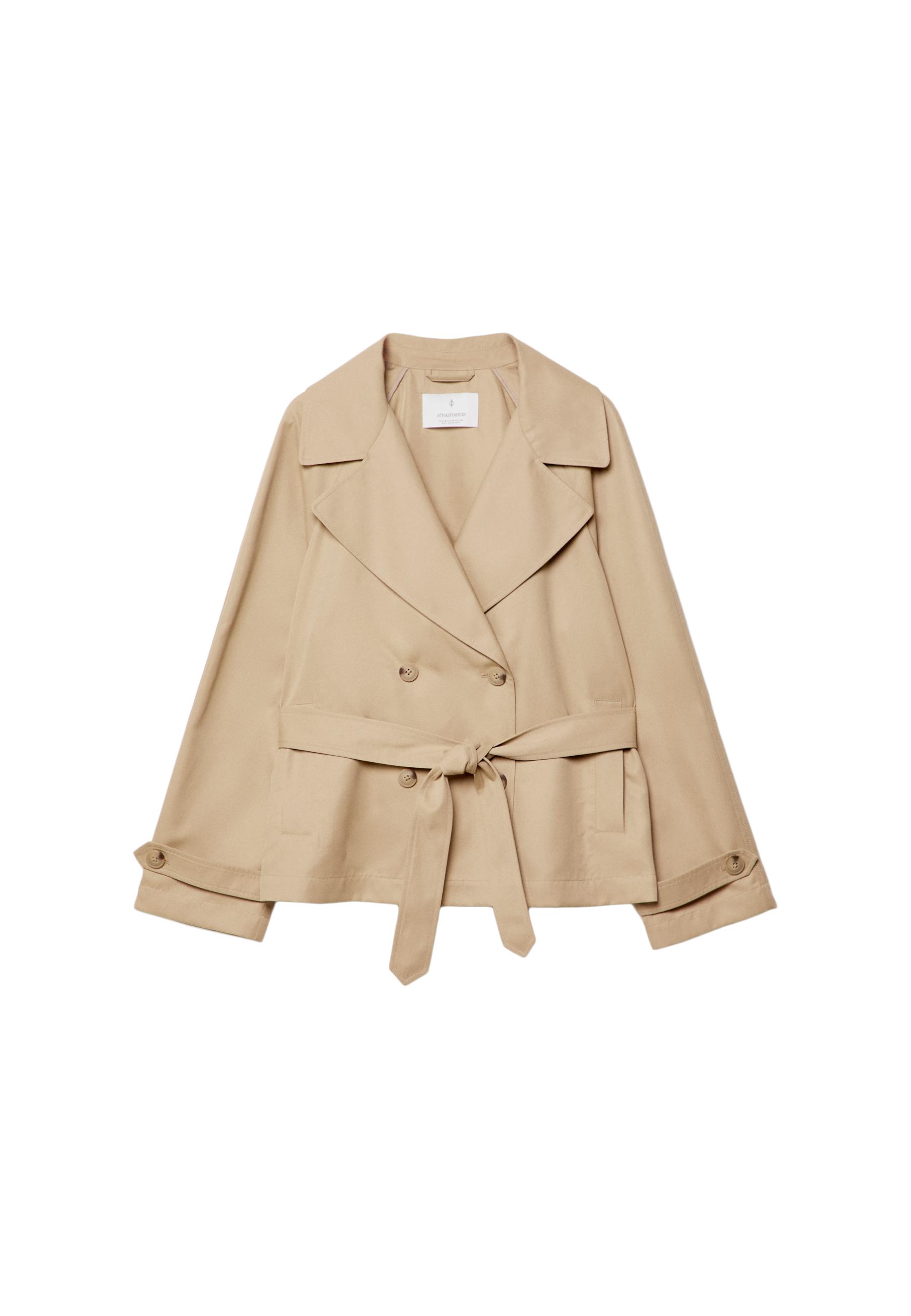 Short flowing trench coat with belt — Stone