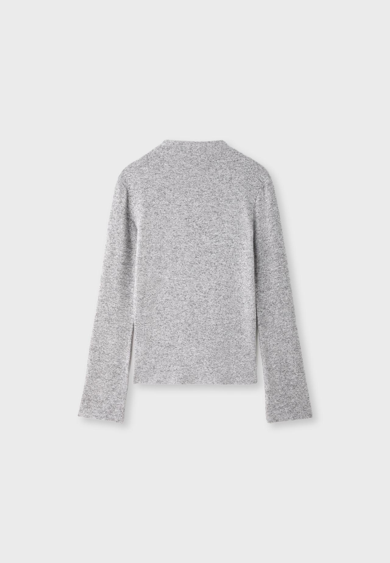 Funnel neck button sweater — Grey melange