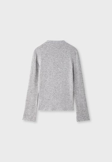 Funnel neck button sweater — Grey melange 8
