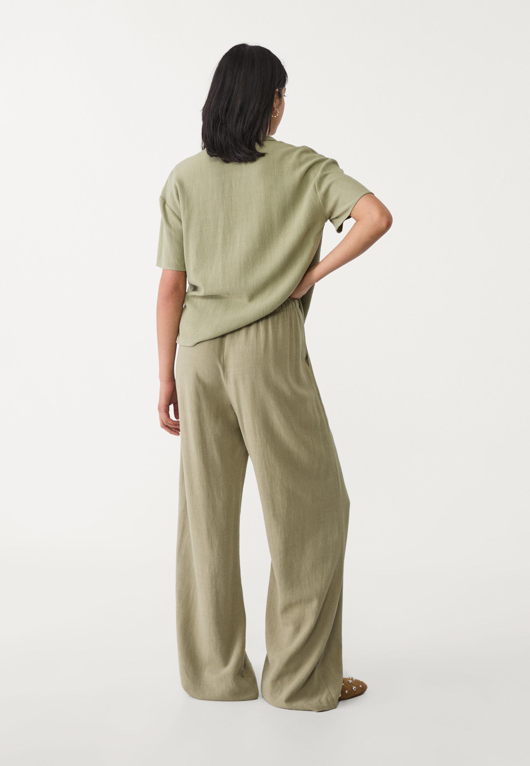 Straight-leg linen-look trousers — Khaki