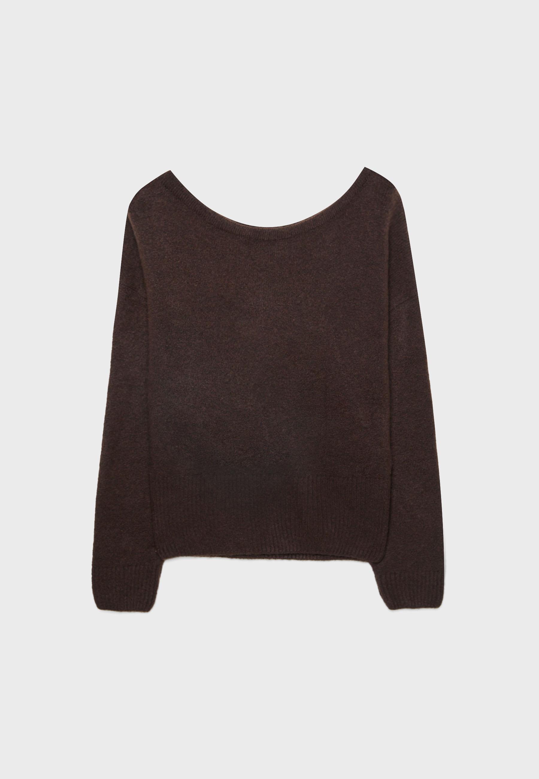 Soft-touch knit boat neck sweater — Brown