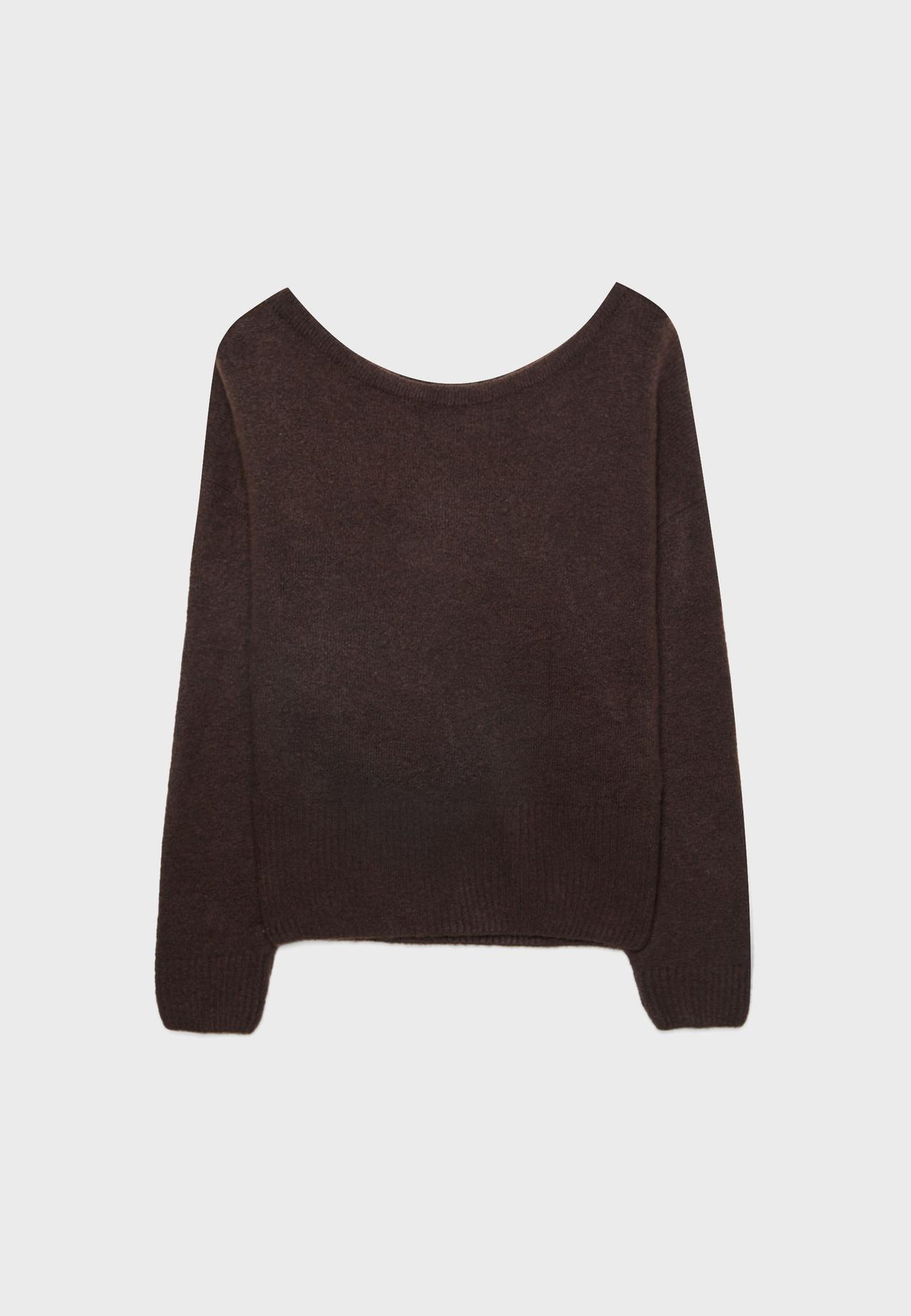 Boat neck knit jumper — Brown