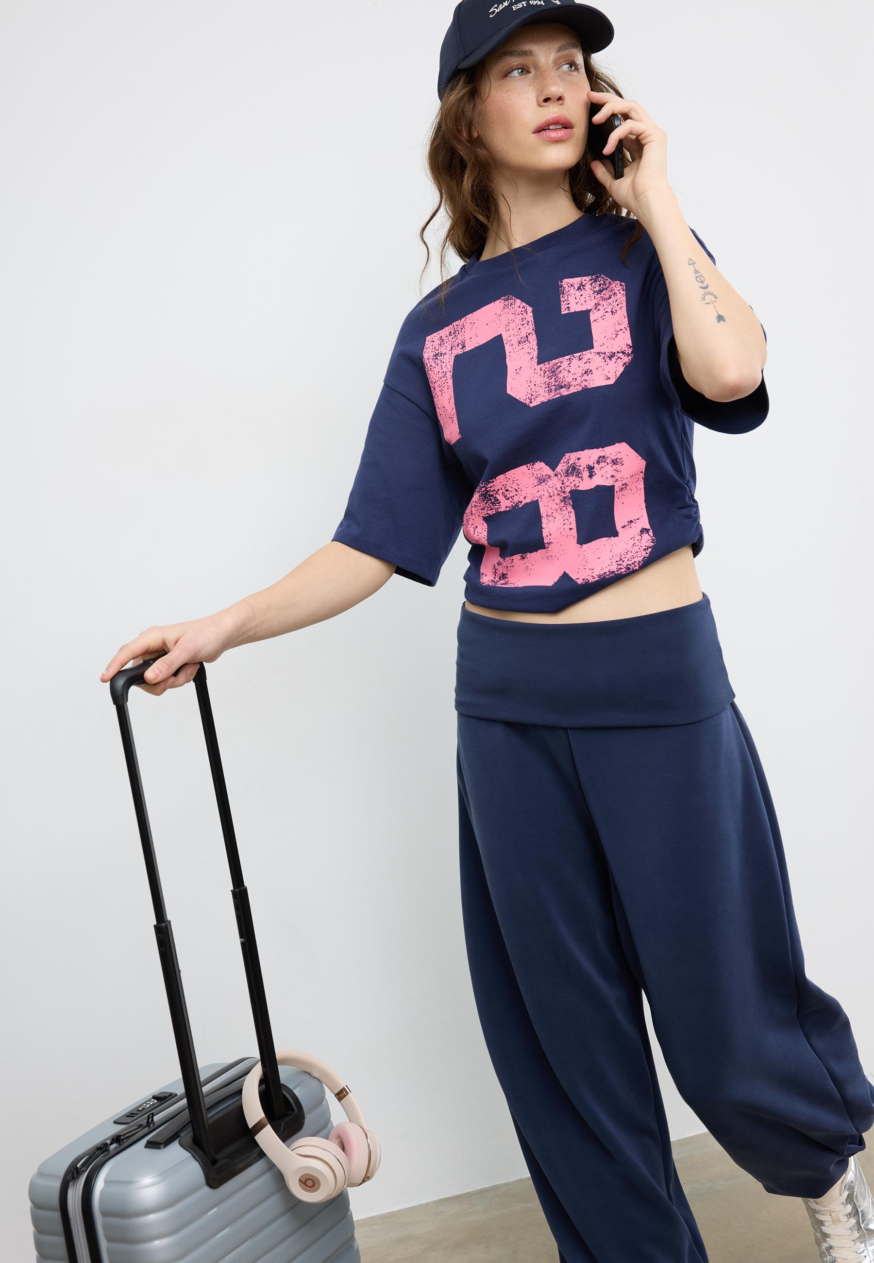 Soft-touch balloon jogger trousers with turn-up waist — Dark blue