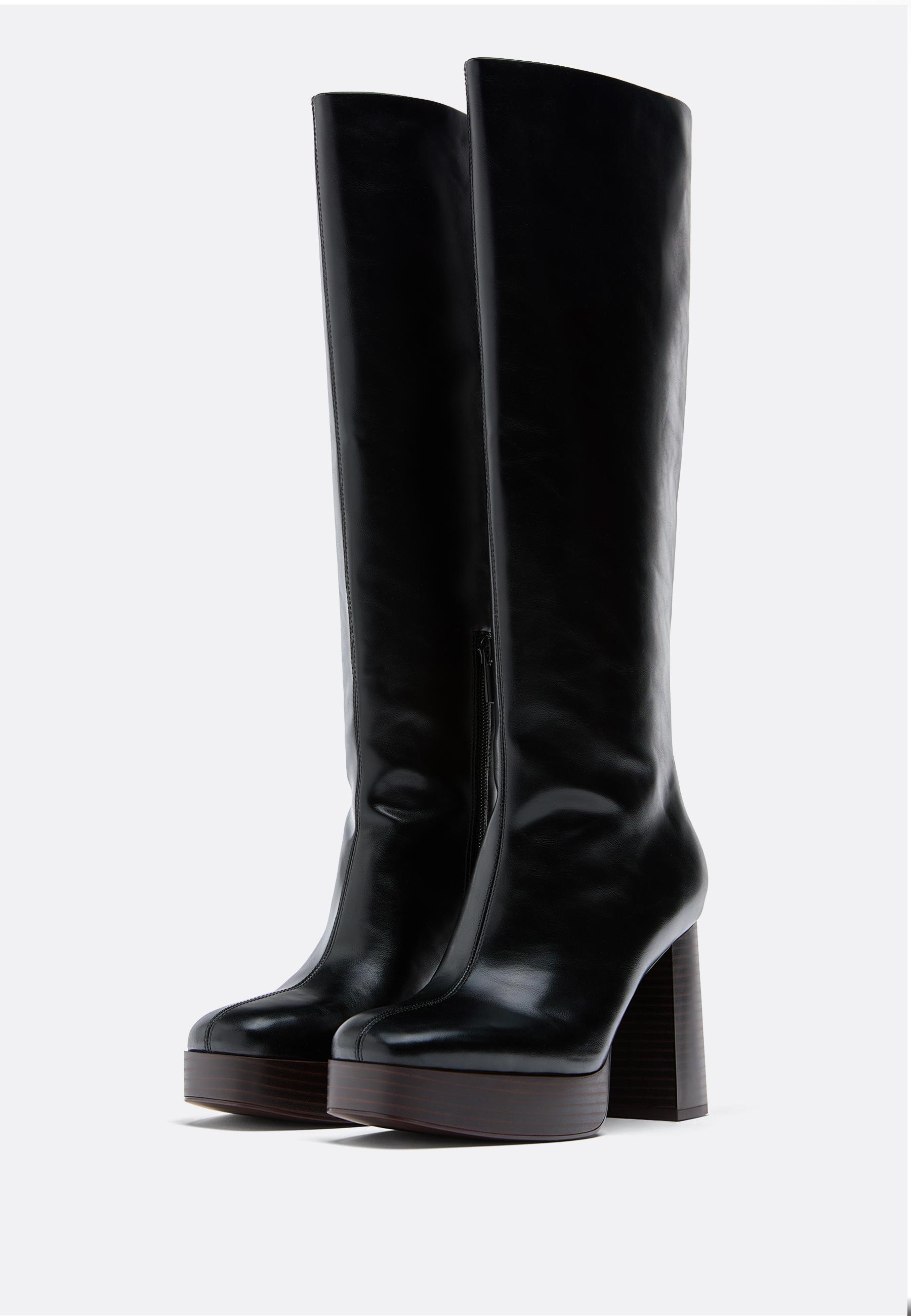 High-heel platform knee-high boots — BLACK