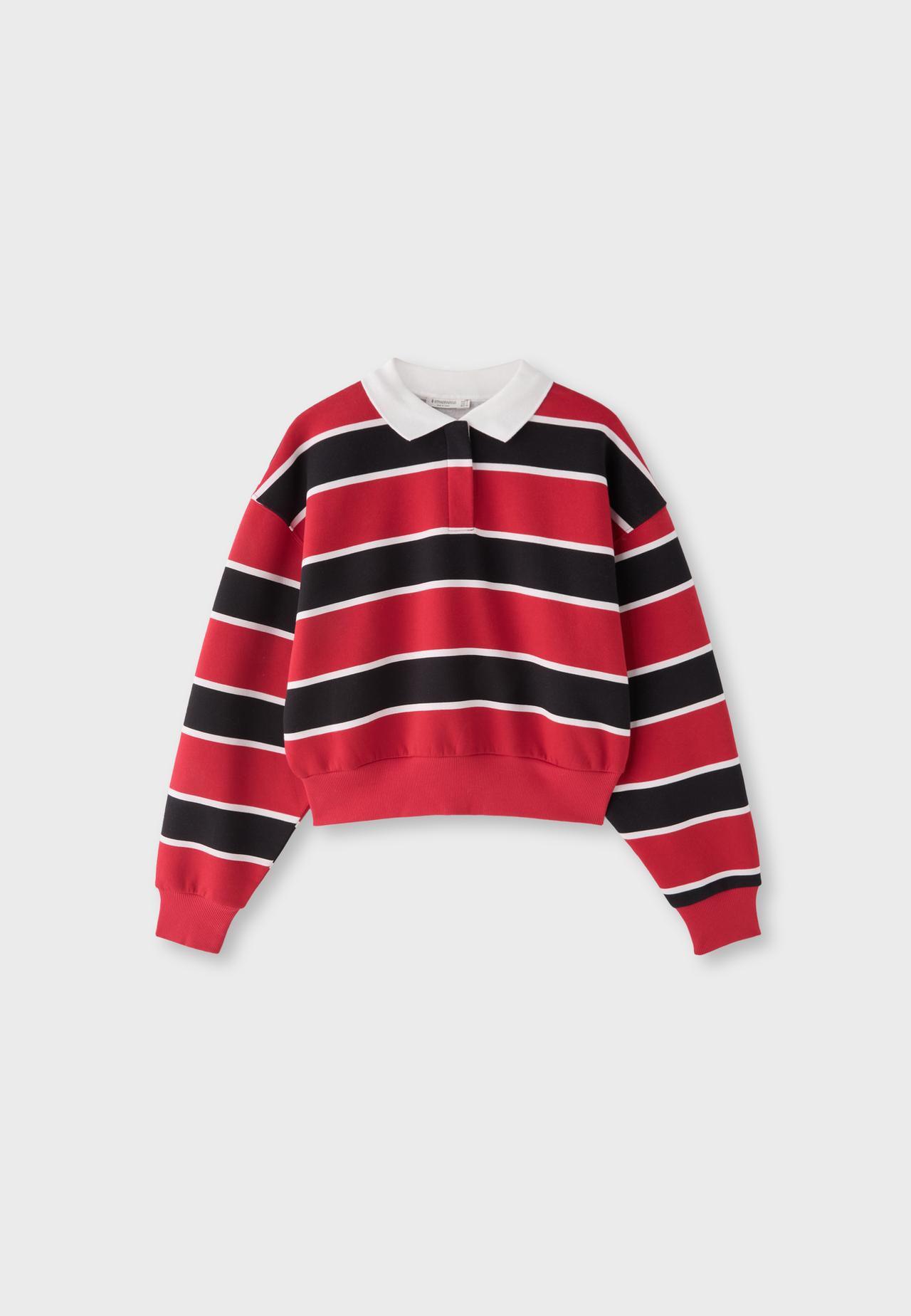 Striped polo sweatshirt — Red