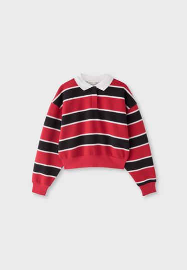 Striped polo sweatshirt — Red 7