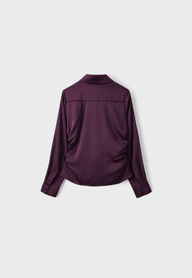 Gathered sateen shirt — Purple 8