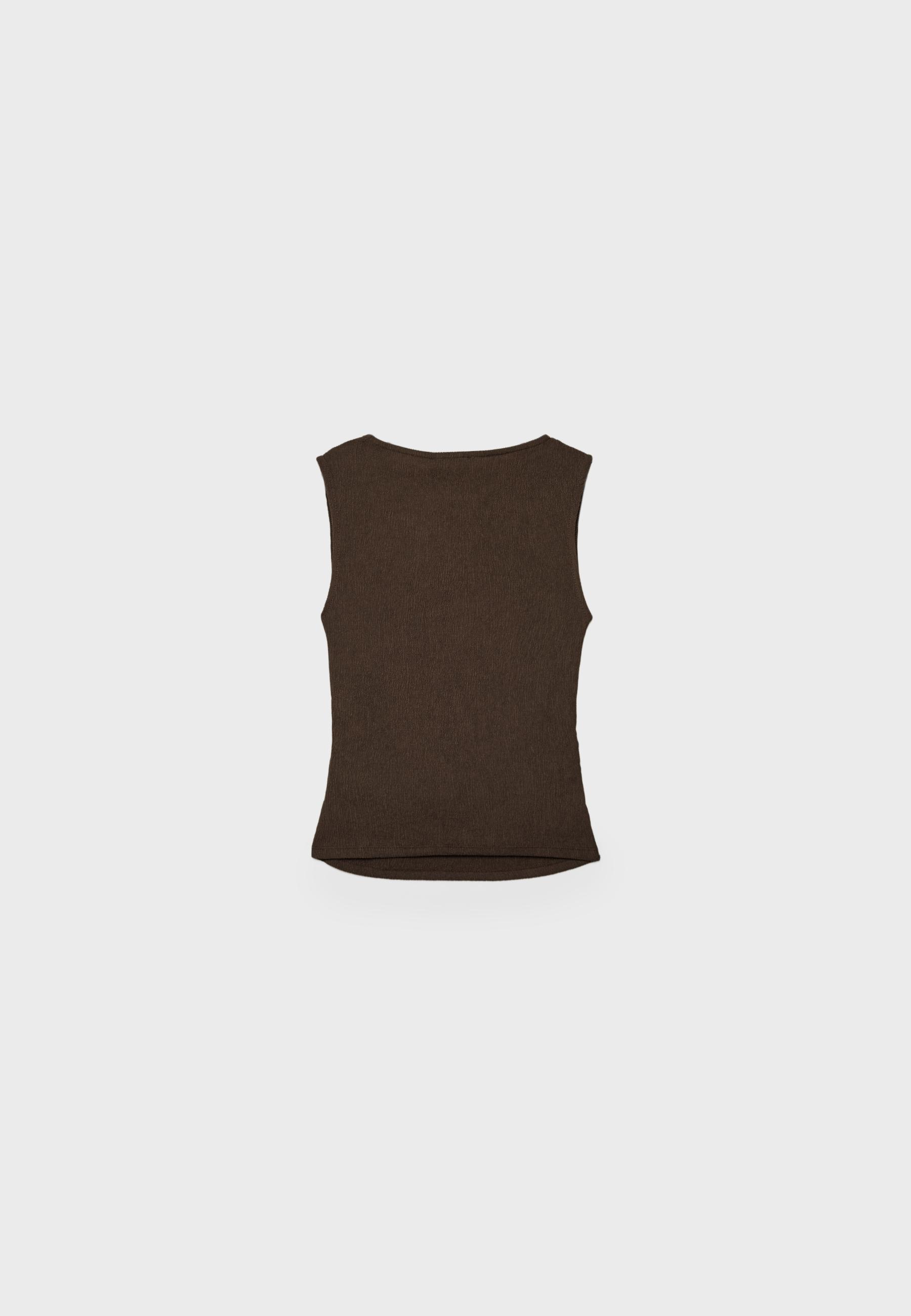 Gathered texture T-shirt — Brown