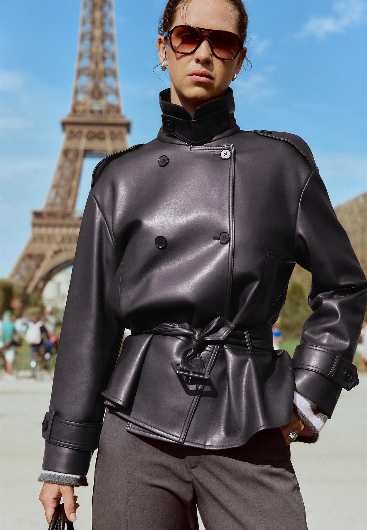 Peplum leather effect trench coat — Purple
