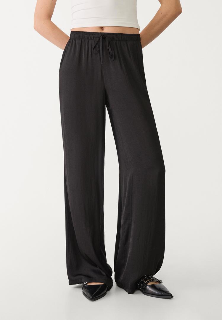 pantalon largo fluido satinado