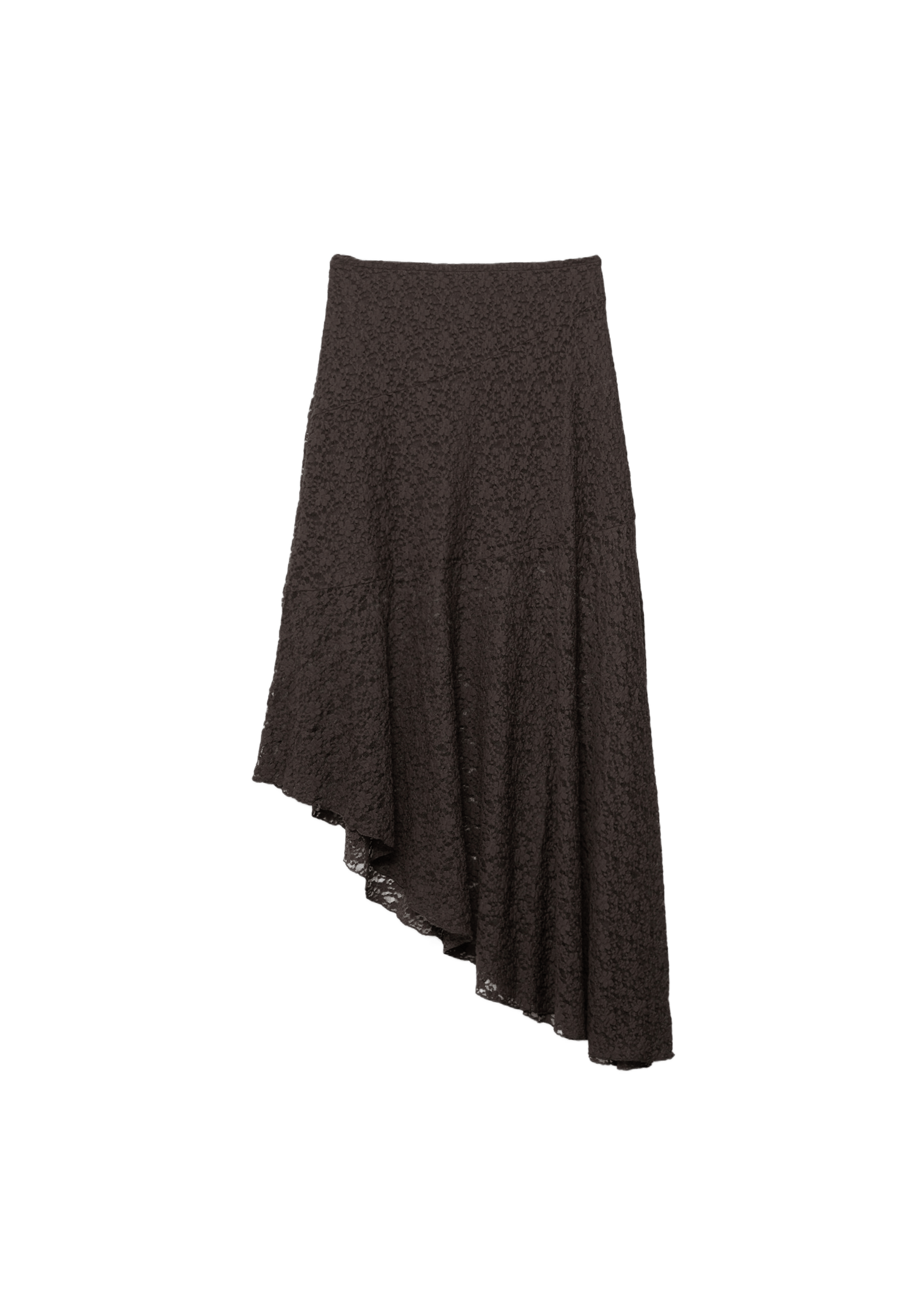 Asymmetric lace midi skirt — Brown