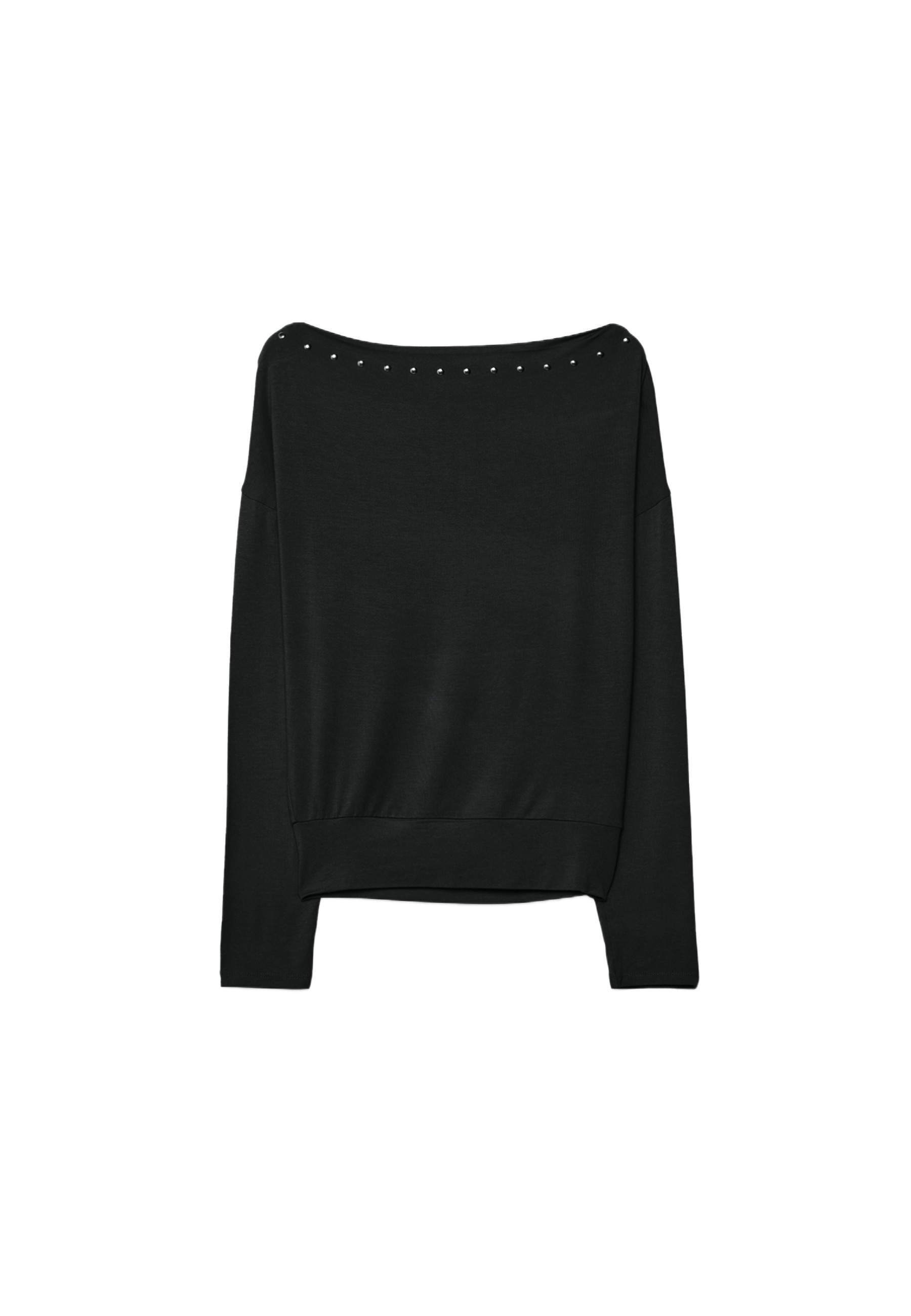 Asymmetric T-shirt with studs — Black