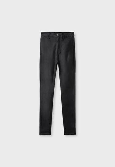 Waxed-effect high-waist trousers — Black 7
