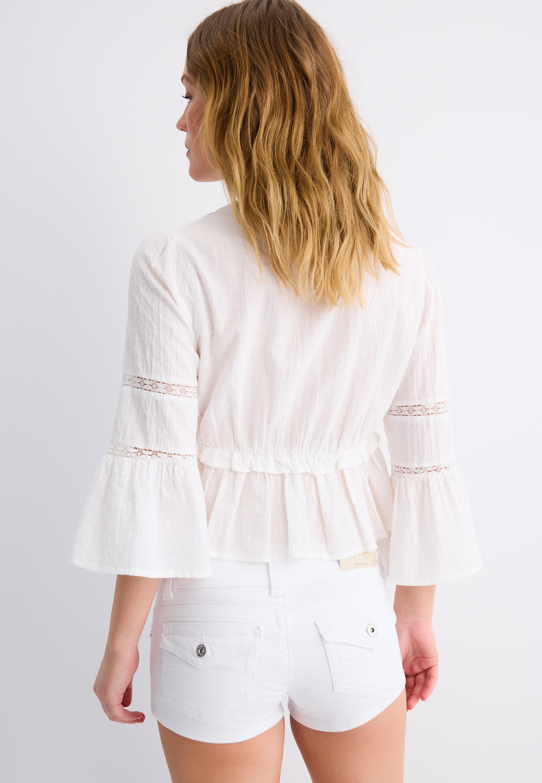Peplum blouse with ruffles — White