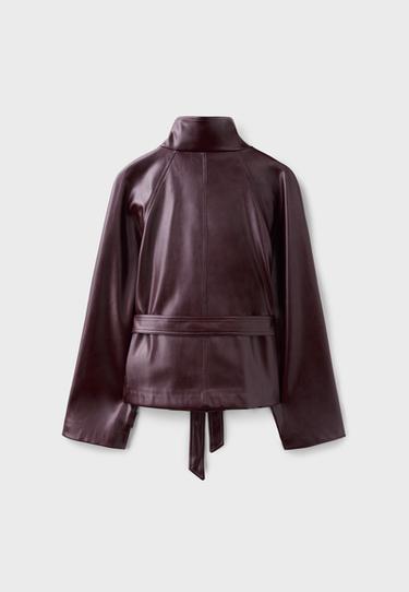 High neck leather effect trench coat — Purple 8