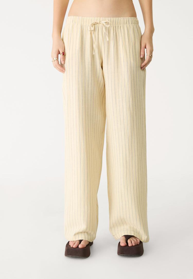 pantalon fluido con lino rayas