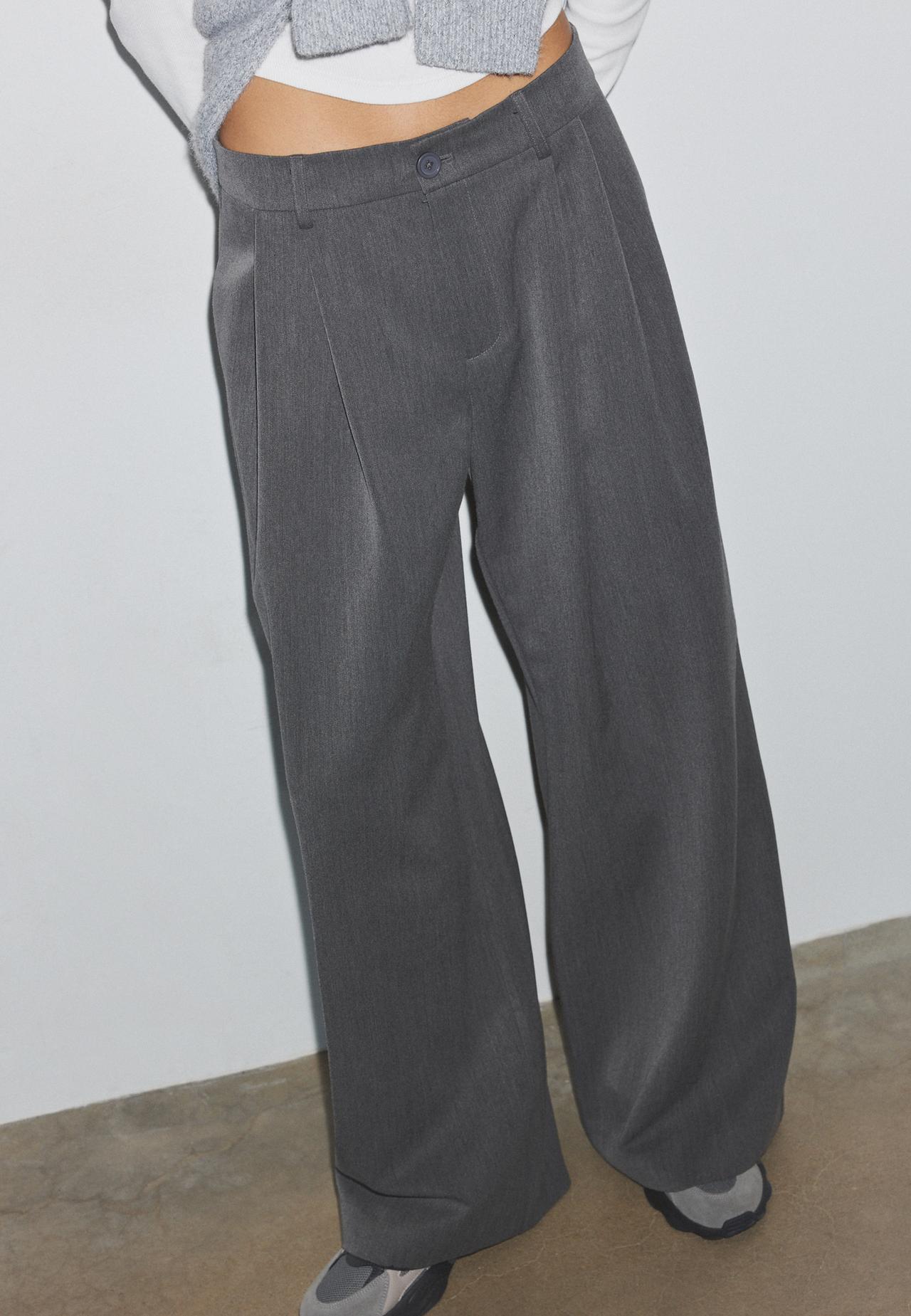 Tailored wide-leg trousers with darts — Dark grey