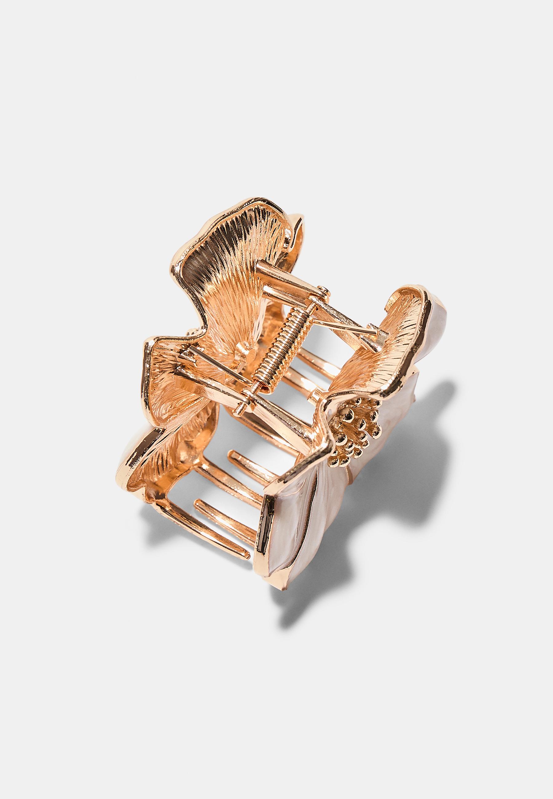 Metal flower hair clip — Ecru (alternate view)