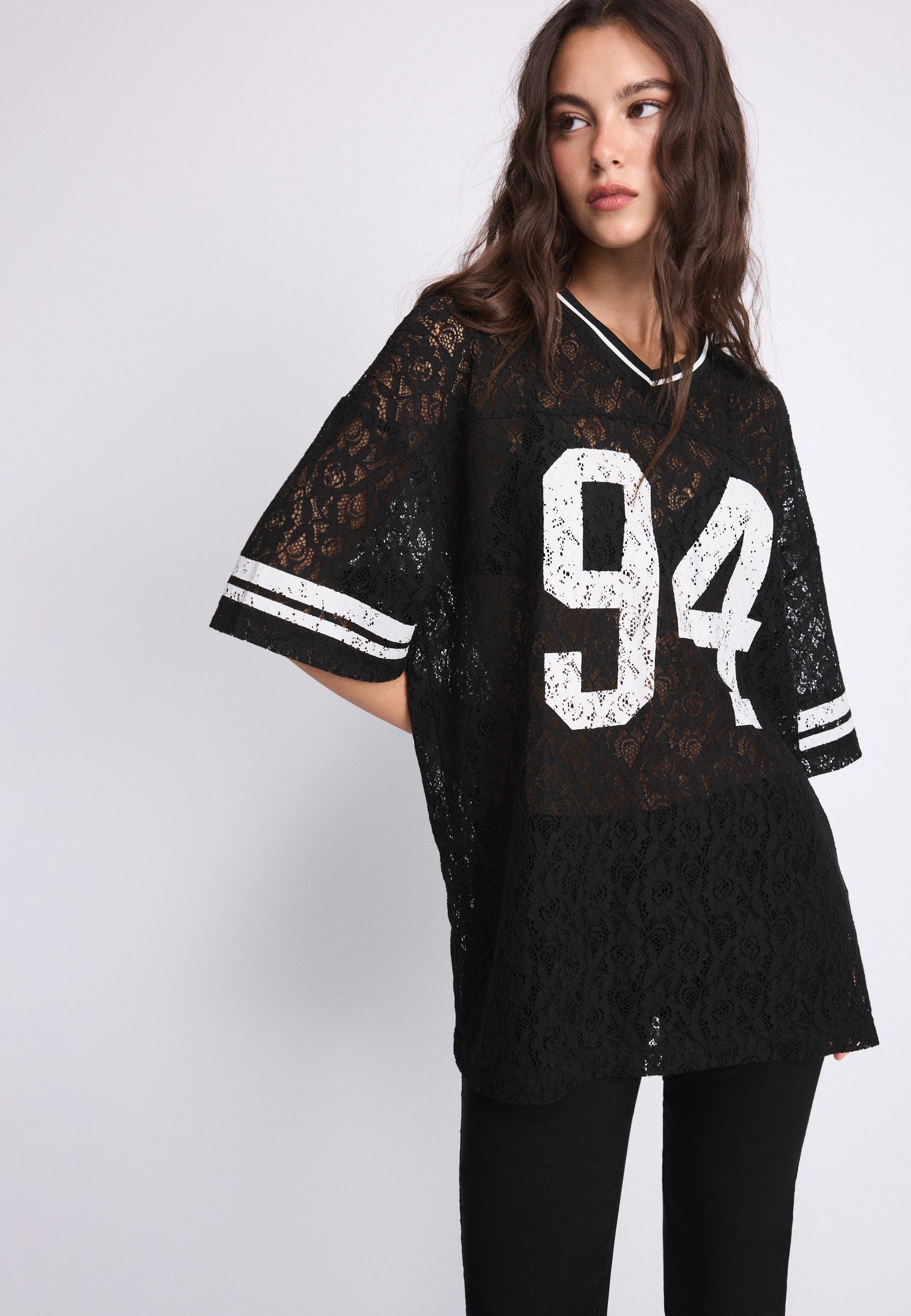 Number lace T-shirt — Black