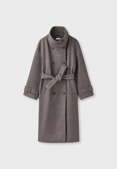 Soft-touch high neck long coat — Brown 8