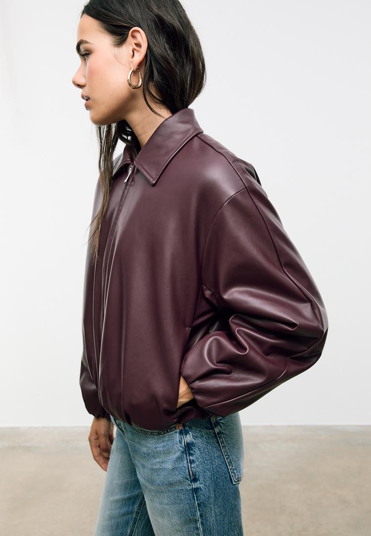 cazadora bomber acolchada efecto piel