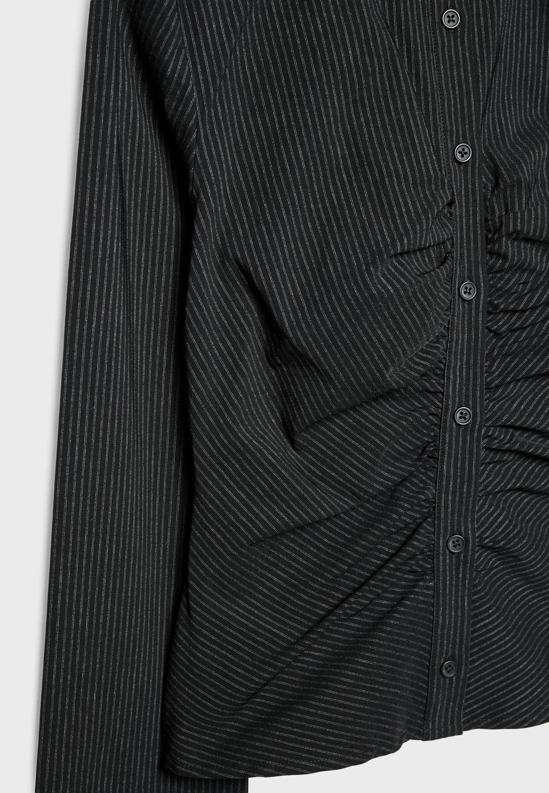 Striped gathered shirt — Black