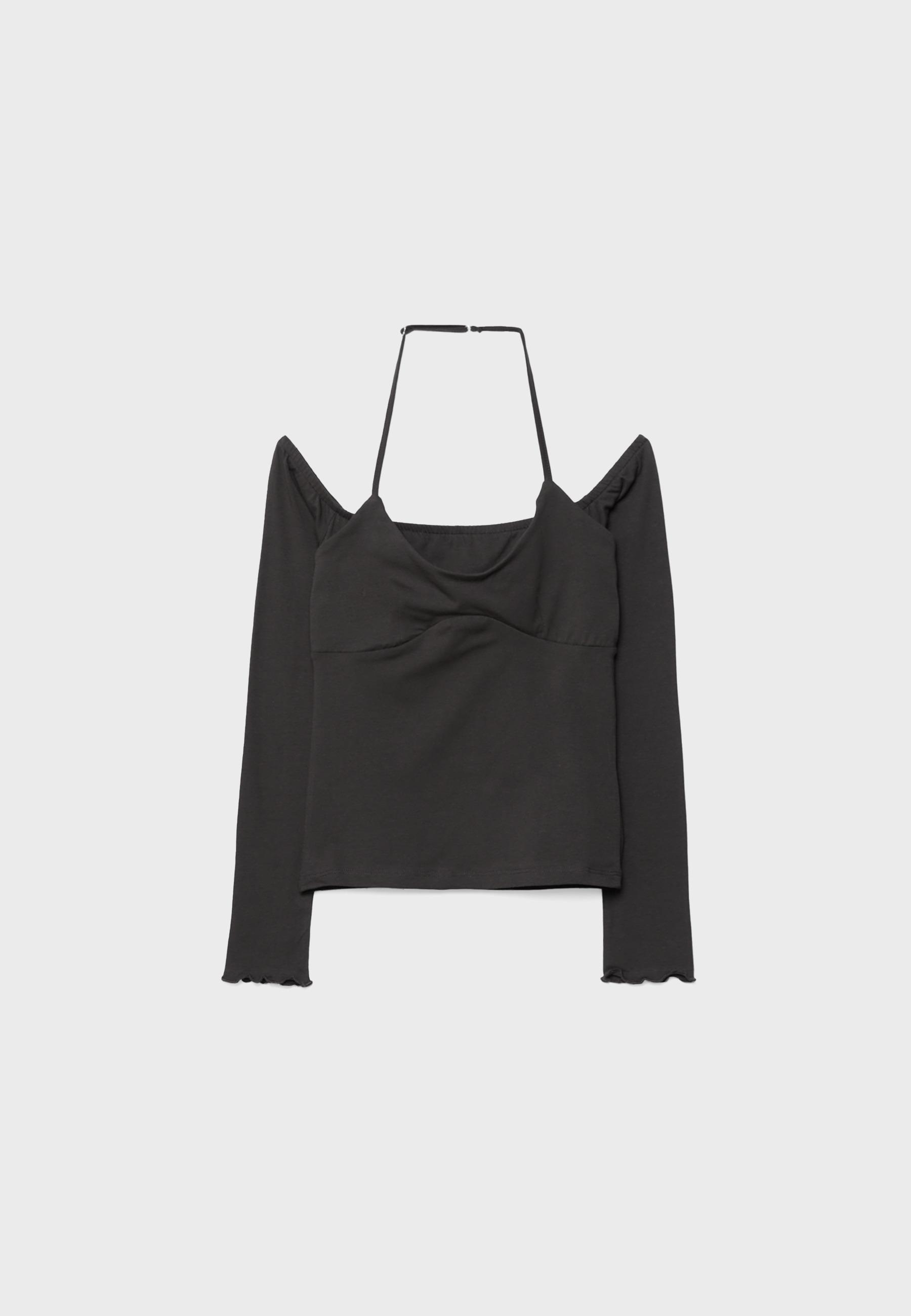 Long sleeve halter neck T-shirt — Brown