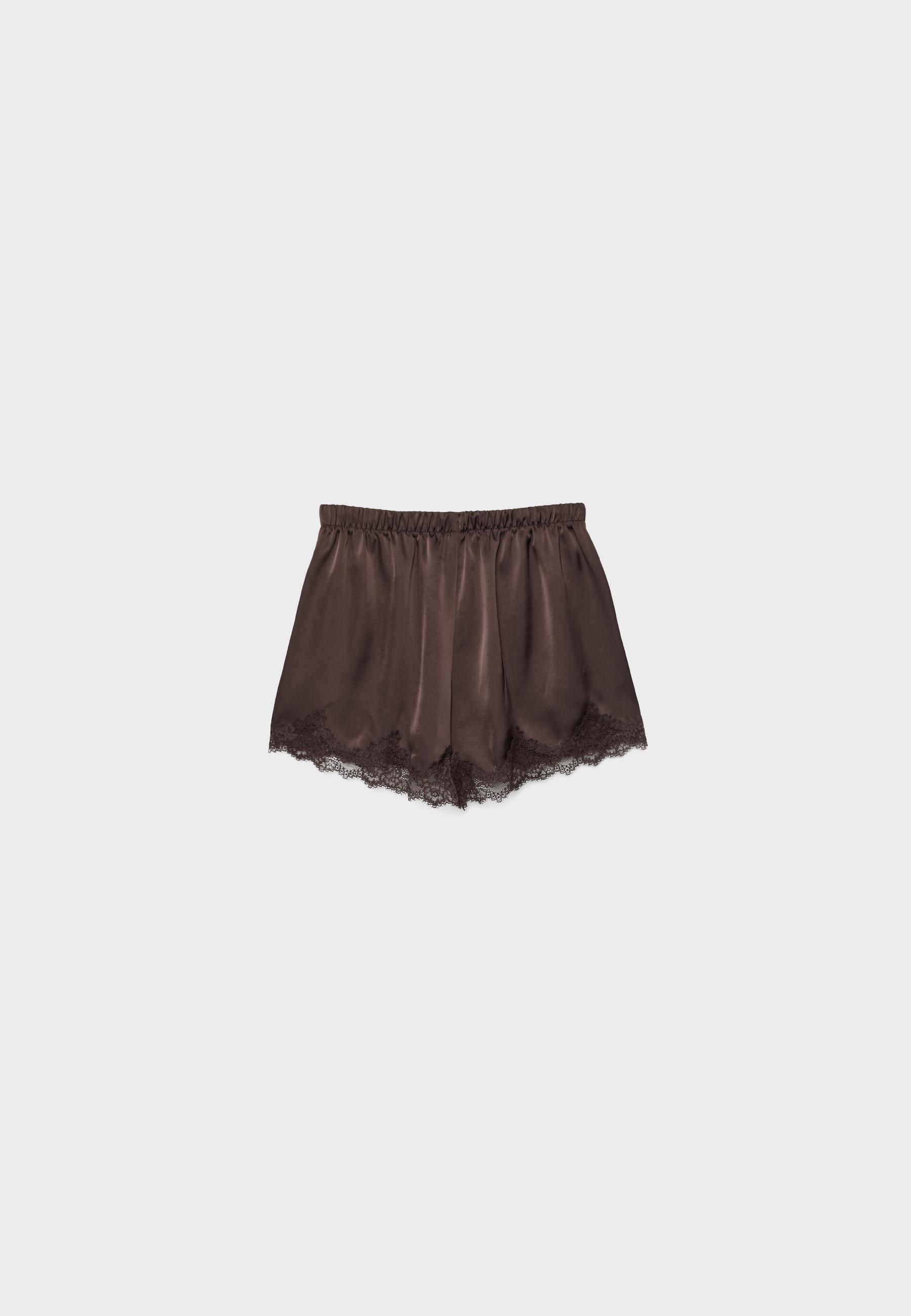 Satin lace shorts — Brown