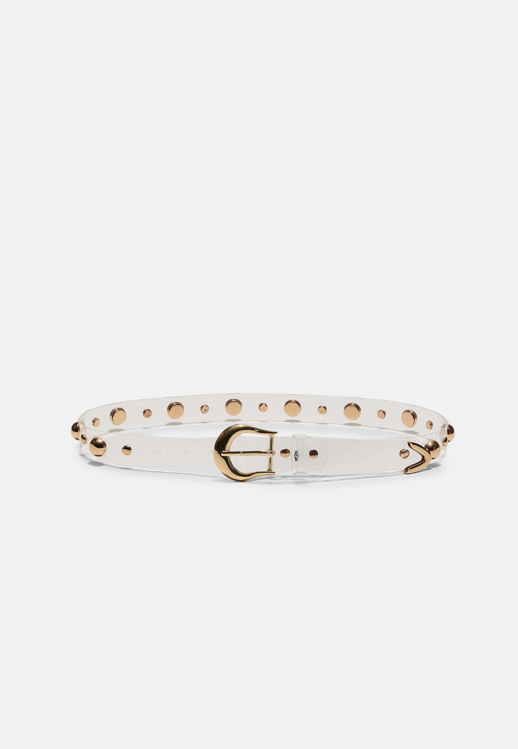 Transparent belt with round studs — Gold