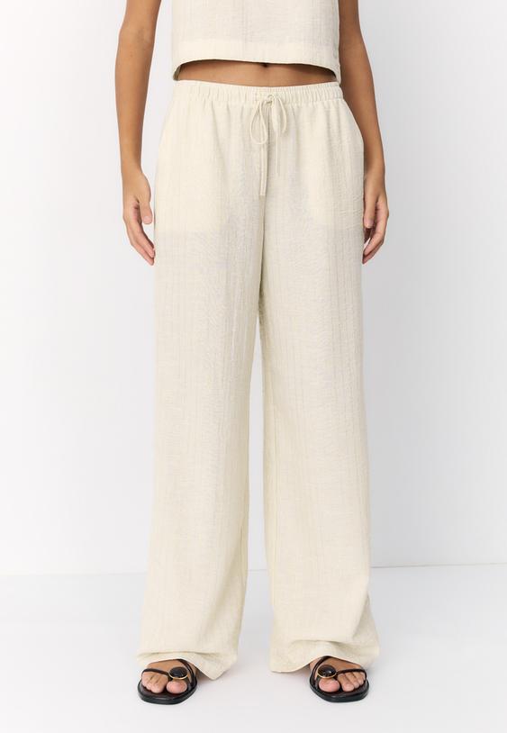 Stradivarius Pantalon Fluide Effet Lin Fil Métallisé Pierre L