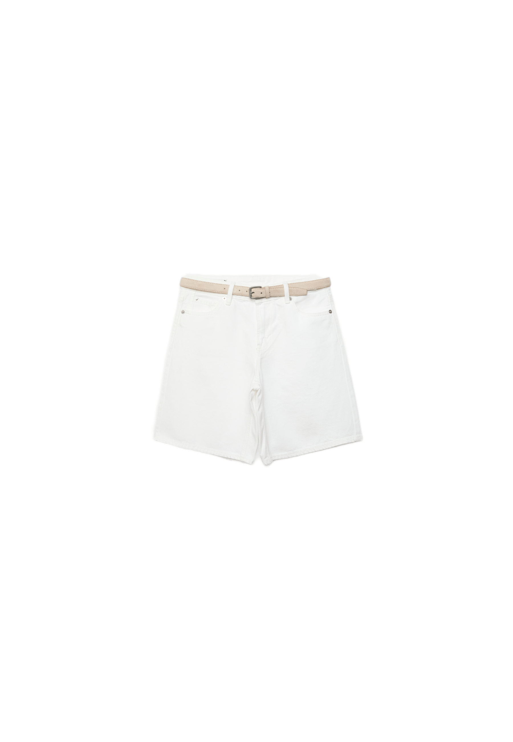 Denim Bermuda shorts with belt — White