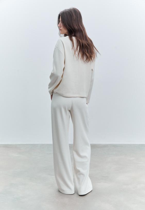 Stradivarius Knit Trousers With Seam Detail Ecru S