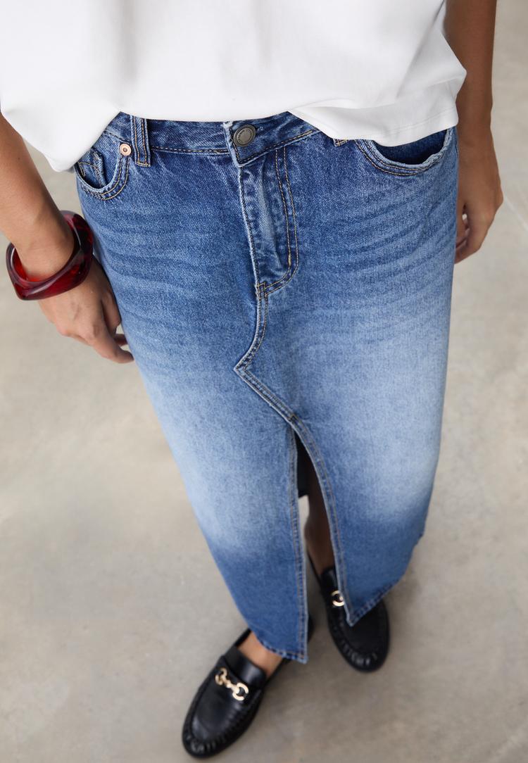 gonna midi fluida in denim
