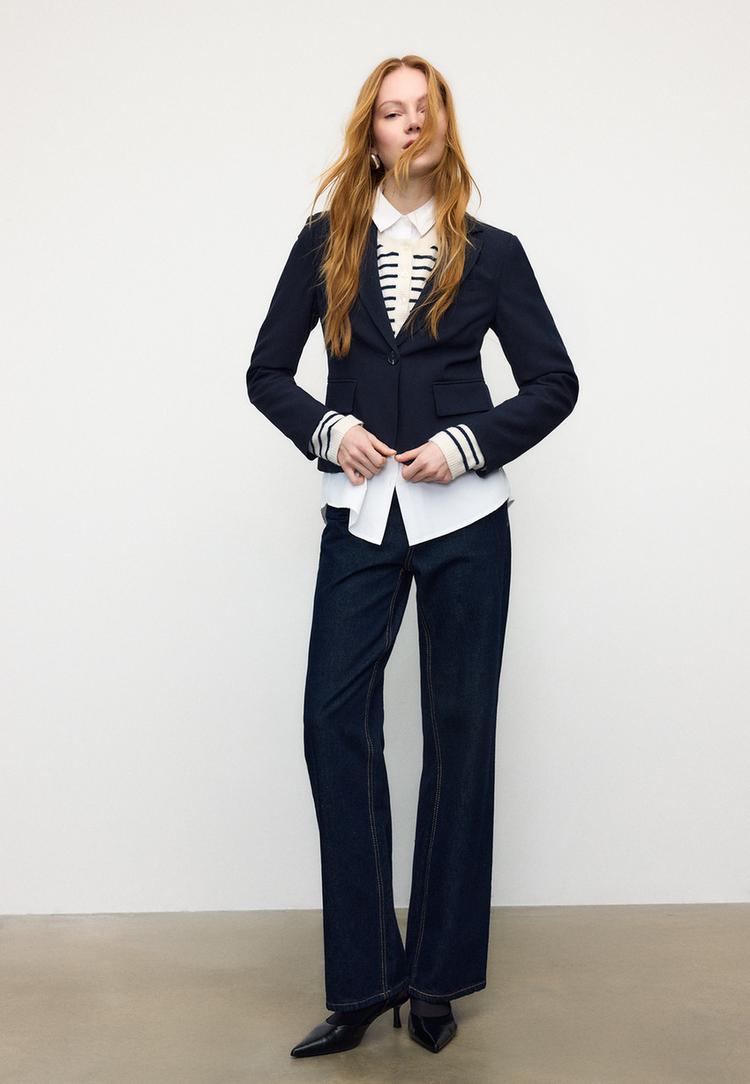 Stradivarius Κοντό Σακάκι Navy Blue Xl