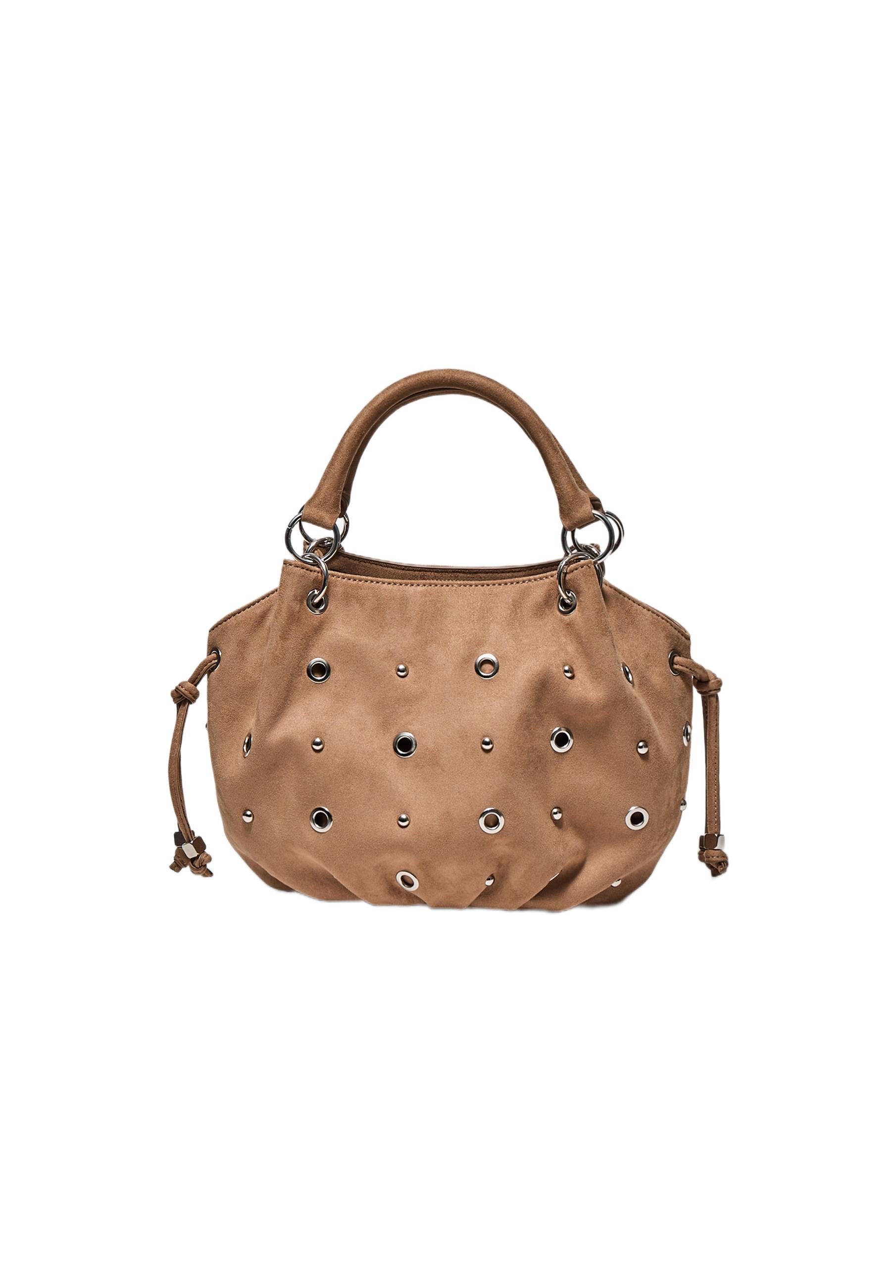 Round crossbody bag with eyelet detail — Caramel