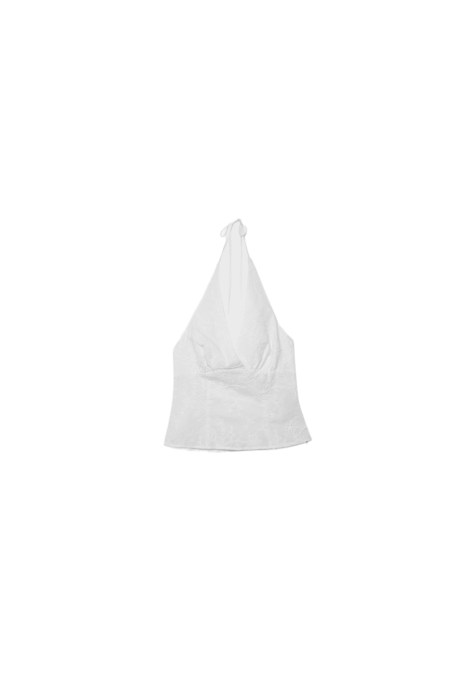 Embroidered halter top — Ecru