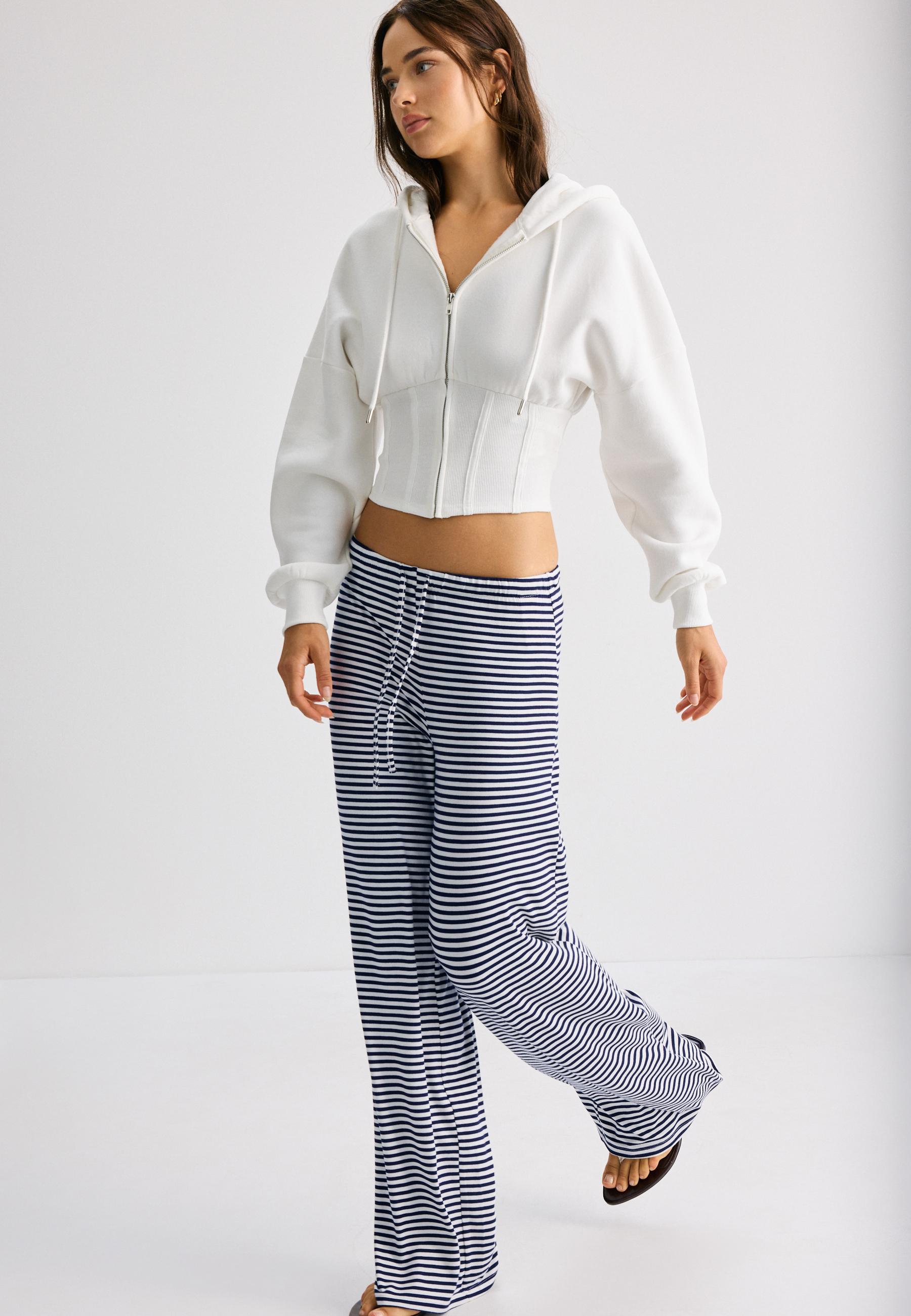Striped slim-waist joggers — Dark blue