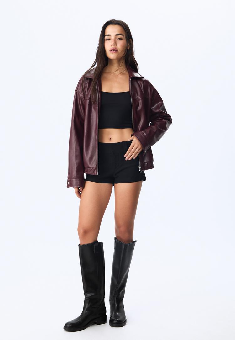Stradivarius Mini Pantaloni Scurți Cu Găici Negru 36