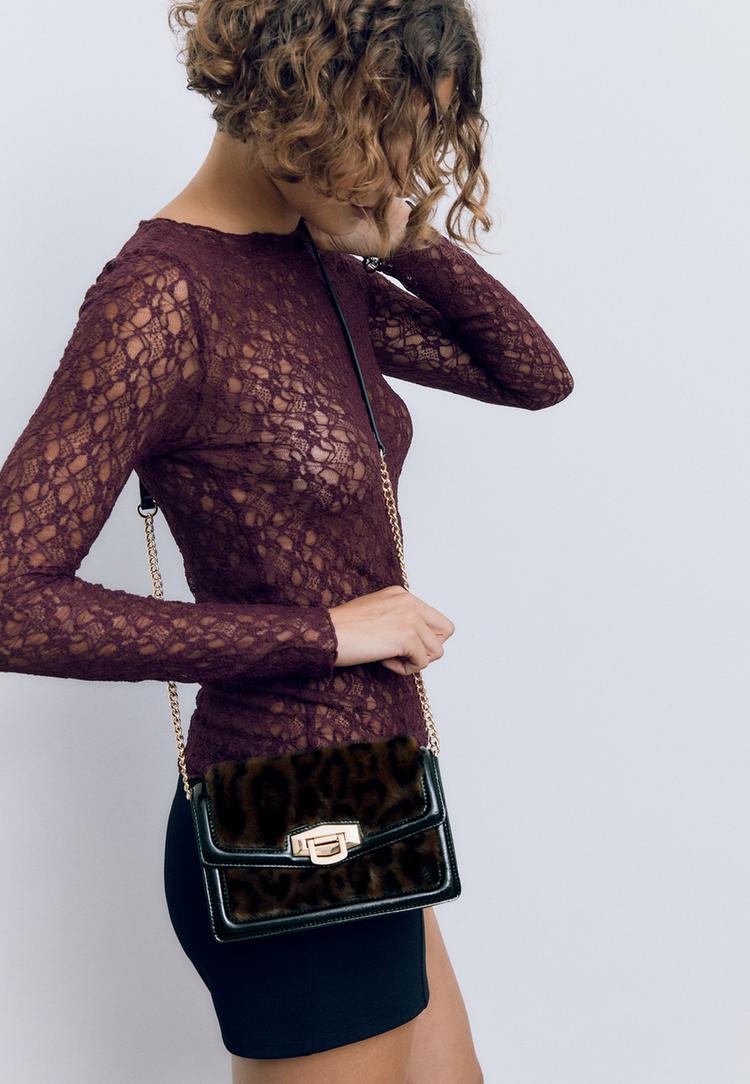 bolso bandolera rigida efecto pelo