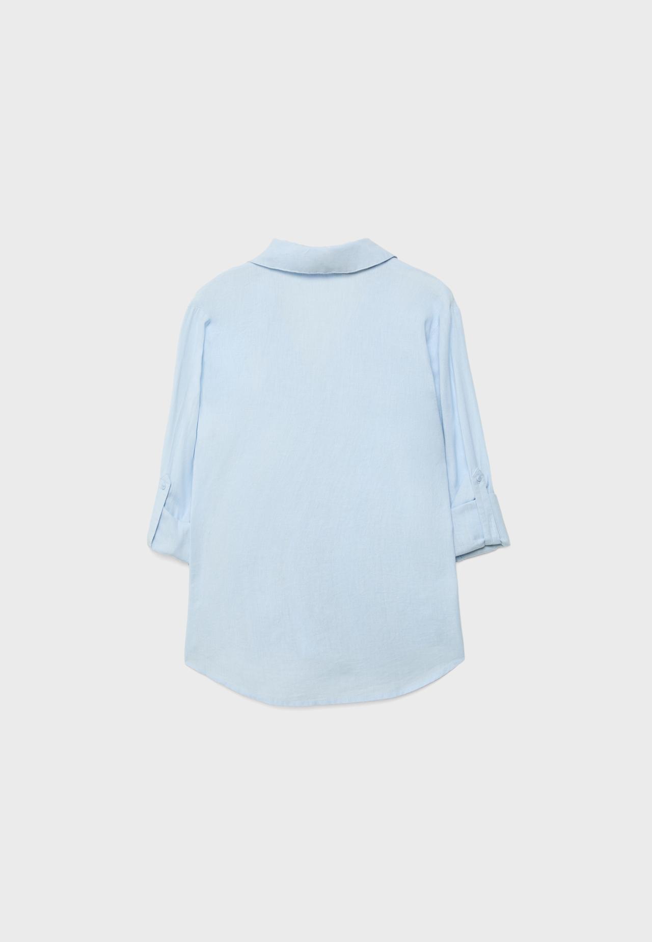 Linen blend shirt with pocket — Sky blue