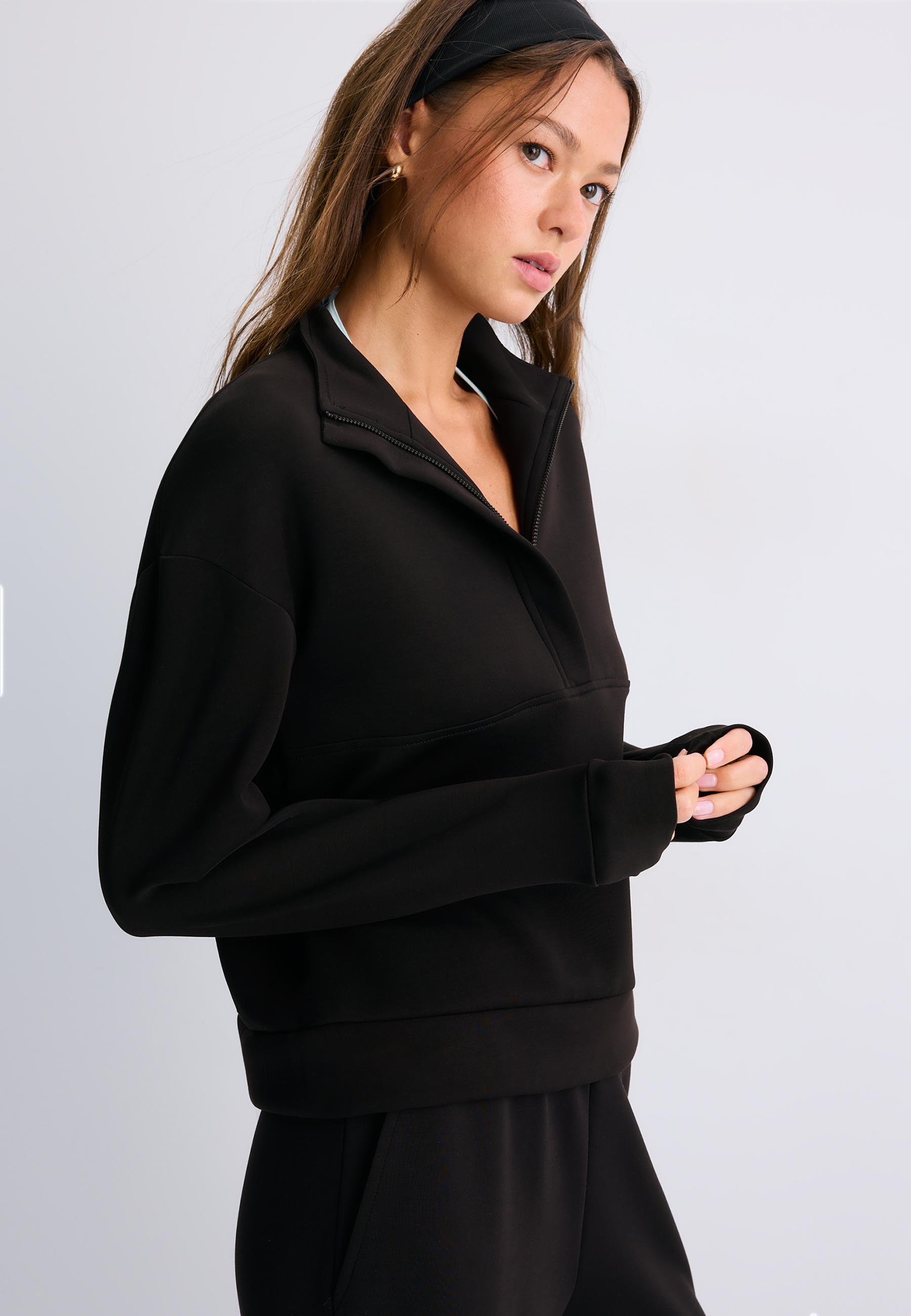 Soft-touch zip-up sweatshirt — Black