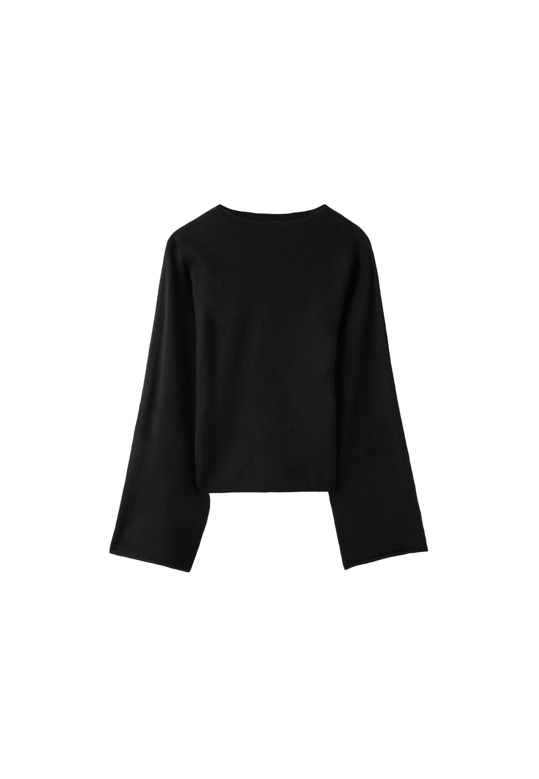 Stand collar knit jumper with kimono sleeves — Black
