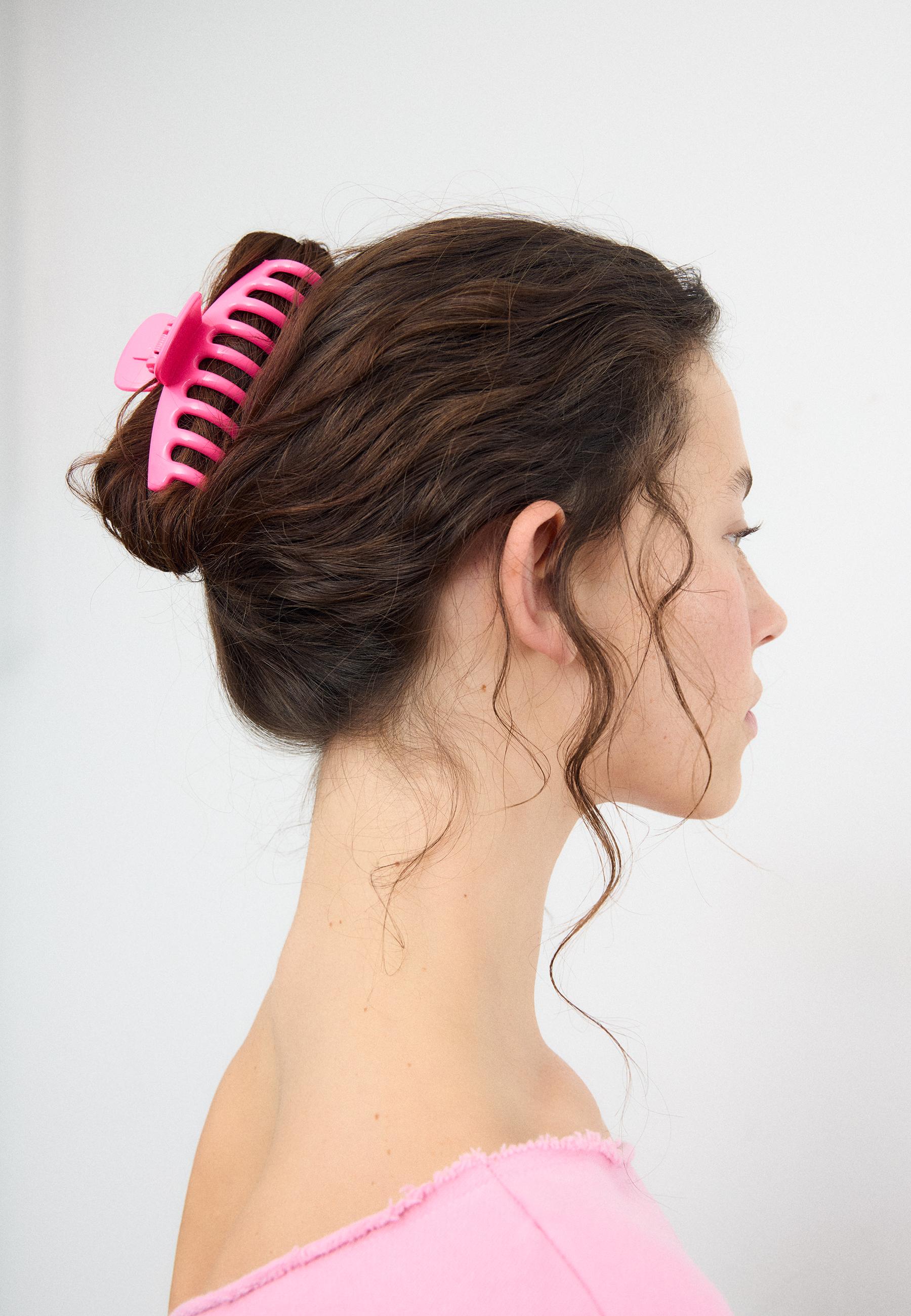 SET OF 2 SOFT TOUCH MAXI HAIR CLIPS — Neon pink